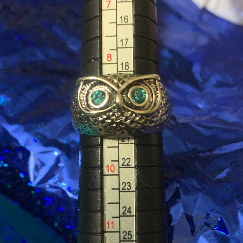 Adjustable Silver Owl Ring With Blue Accents - image 2